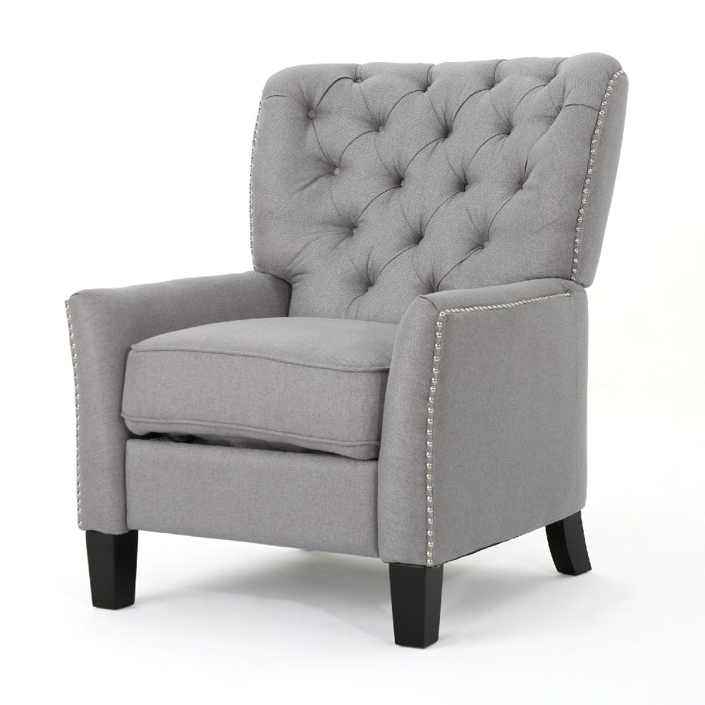 Push Back Recliner Chair, Modern Rivet Design Ergonomic, Light Gray Fabric -BM321687