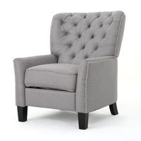 Push Back Recliner Chair, Modern Rivet Design Ergonomic, Light Gray Fabric -BM321687