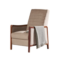 Ryka Pushback Manual Recliner Chair, Channel Stitch Beige, Birch Wood -BM321689