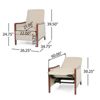 Ryka Pushback Manual Recliner Chair, Channel Stitch Beige, Birch Wood -BM321689