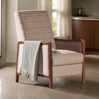 Ryka Pushback Manual Recliner Chair, Channel Stitch Beige, Birch Wood -BM321689