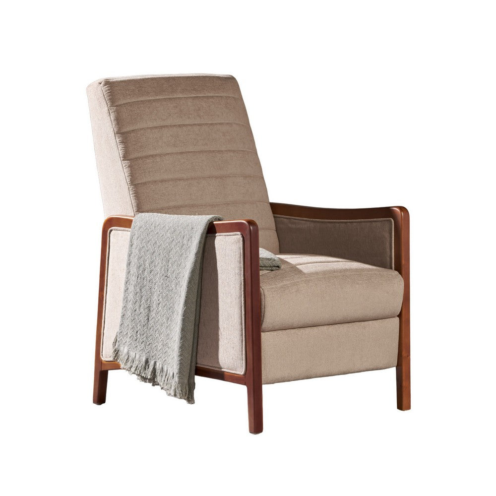 Ryka Pushback Manual Recliner Chair, Channel Stitch Beige, Birch Wood -BM321689
