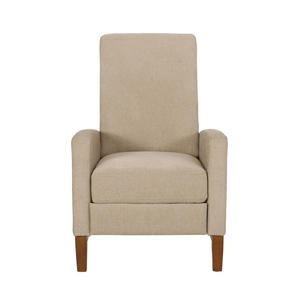 Manual Recliner Club Chair, Push Back Design, Brown Rubberwood, Beige  -BM321690