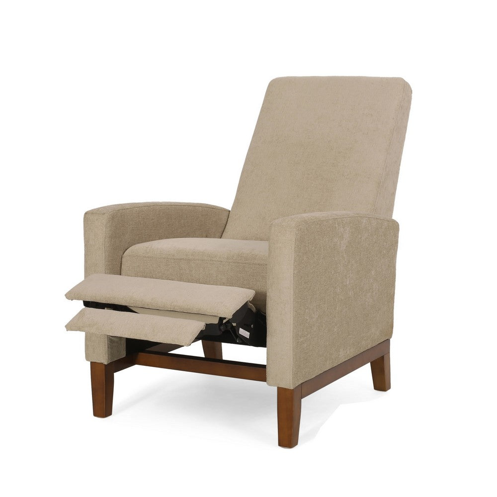 Manual Recliner Club Chair, Push Back Design, Brown Rubberwood, Beige  -BM321690