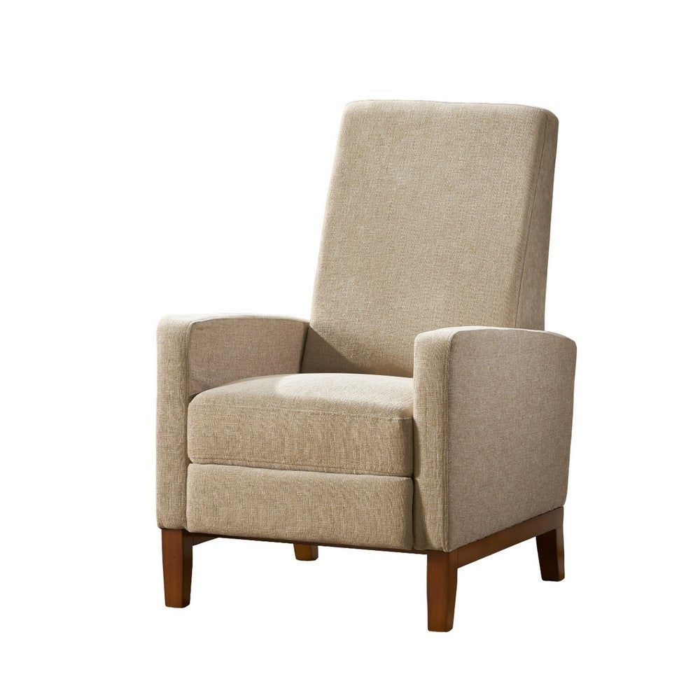 Manual Recliner Club Chair, Push Back Design, Brown Rubberwood, Beige  -BM321690