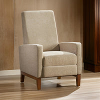 Manual Recliner Club Chair, Push Back Design, Brown Rubberwood, Beige  -BM321690