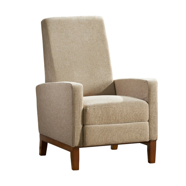 Manual Recliner Club Chair, Push Back Design, Brown Rubberwood, Beige  -BM321690
