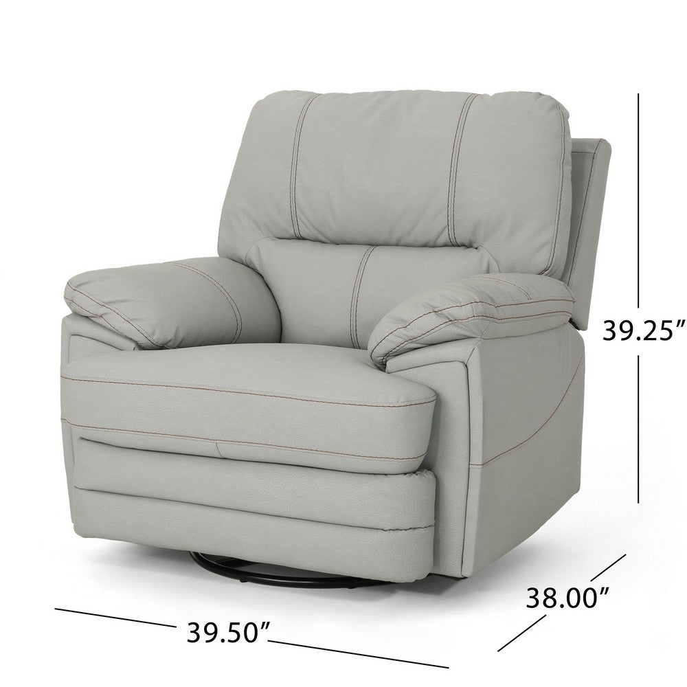 Power Recliner Chair with Swivel, USB Port, Light Gray Faux Leather -BM321691