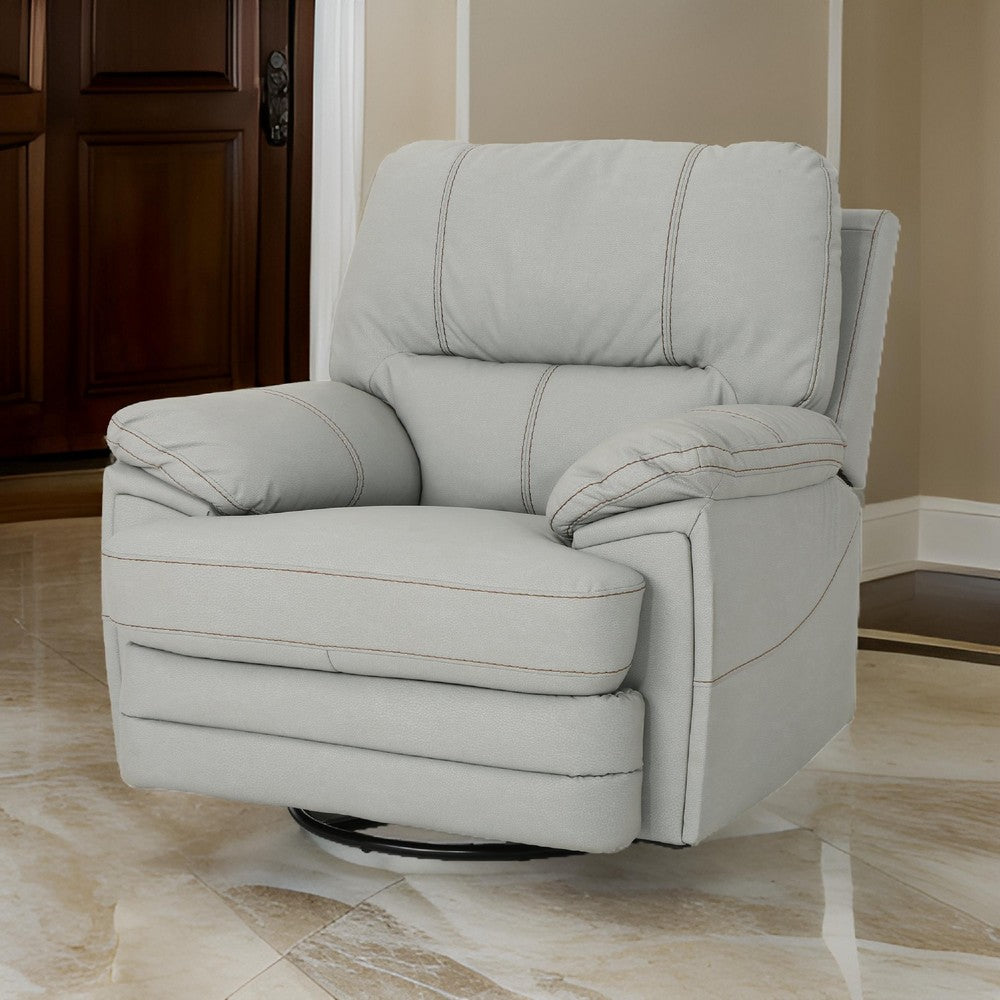 Power Recliner Chair with Swivel, USB Port, Light Gray Faux Leather -BM321691