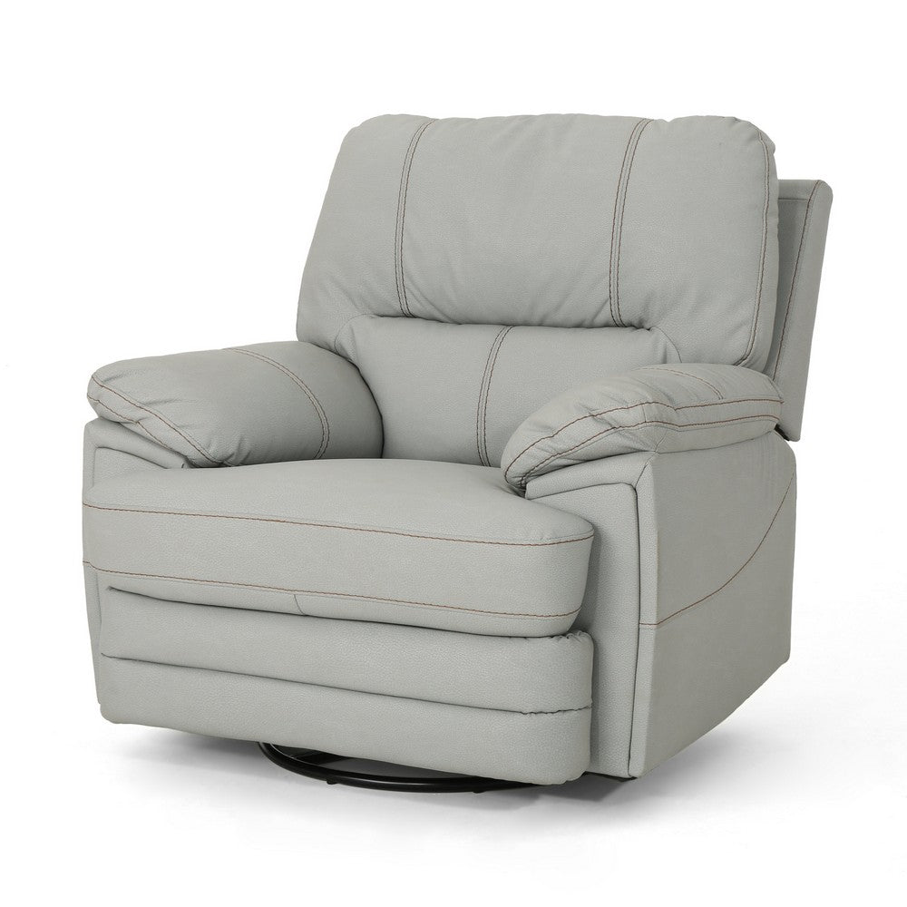 Power Recliner Chair with Swivel, USB Port, Light Gray Faux Leather -BM321691