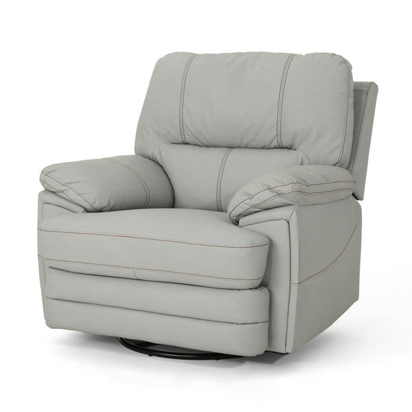 Power Recliner Chair with Swivel, USB Port, Light Gray Faux Leather -BM321691