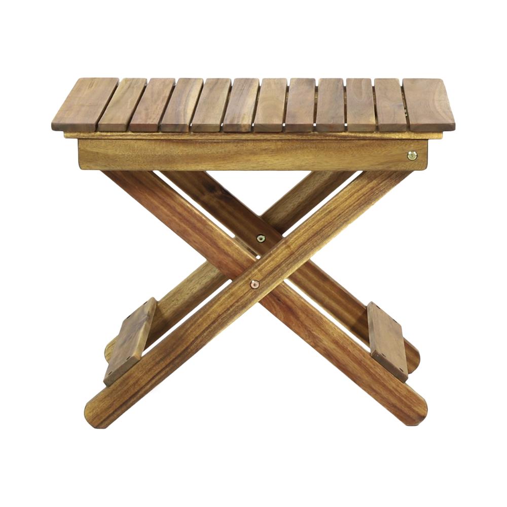 Kyre Outdoor Side Table, Foldable Slatted 23 Inch, Brown Acacia Wood -BM321693