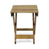 Kyre Outdoor Side Table, Foldable Slatted 23 Inch, Brown Acacia Wood -BM321693