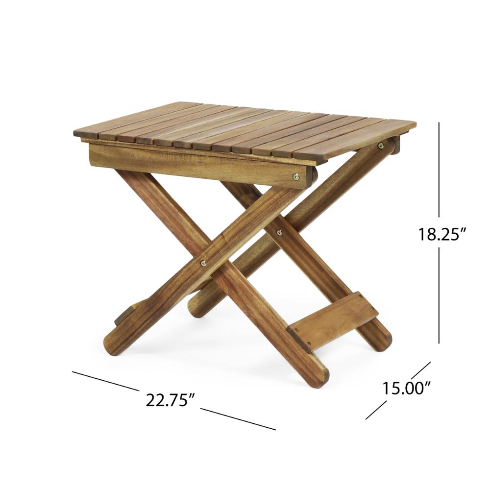 Kyre Outdoor Side Table, Foldable Slatted 23 Inch, Brown Acacia Wood -BM321693