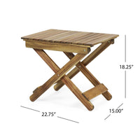 Kyre Outdoor Side Table, Foldable Slatted 23 Inch, Brown Acacia Wood -BM321693