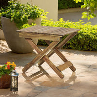 Kyre Outdoor Side Table, Foldable Slatted 23 Inch, Brown Acacia Wood -BM321693