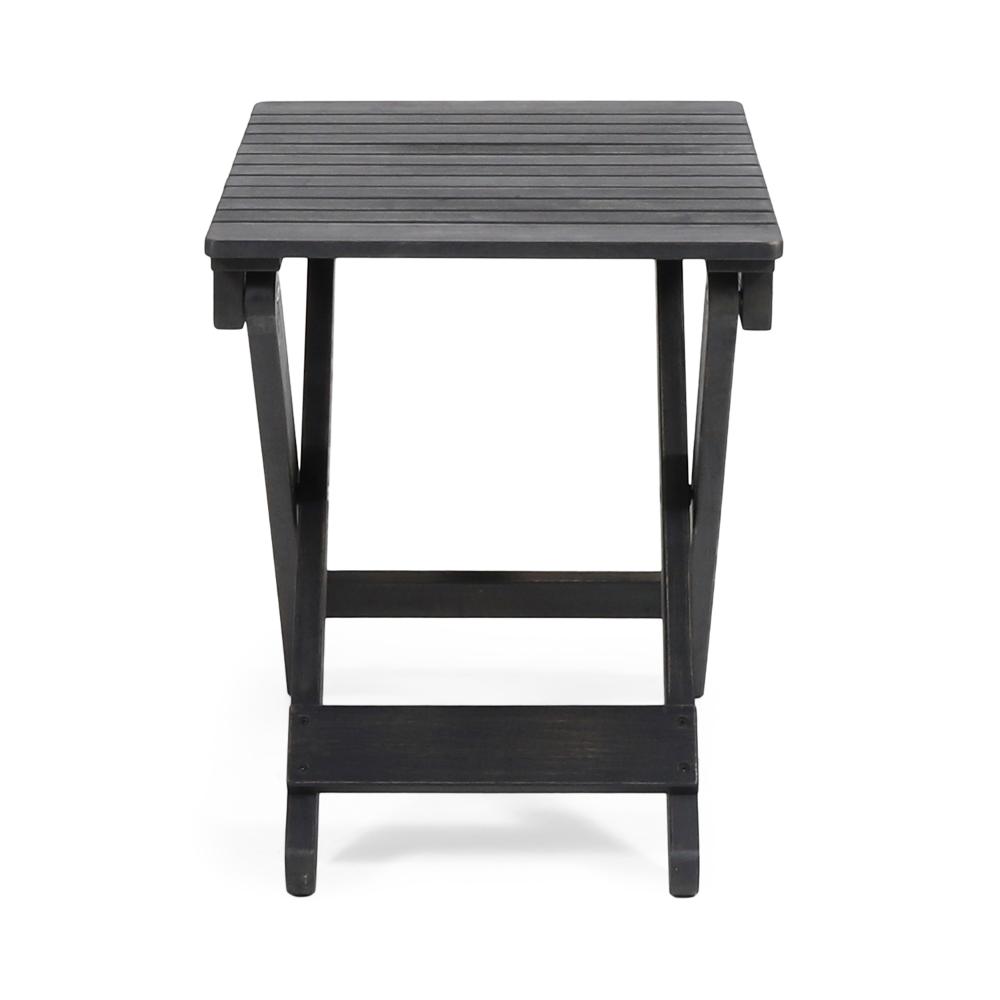Kyre Outdoor Side Table, Foldable Slatted 23 Inch, Dark Gray Acacia Wood -BM321694