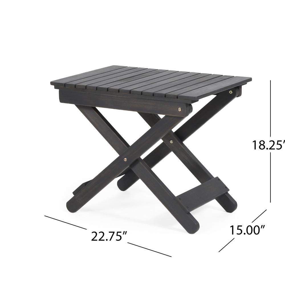 Kyre Outdoor Side Table, Foldable Slatted 23 Inch, Dark Gray Acacia Wood -BM321694
