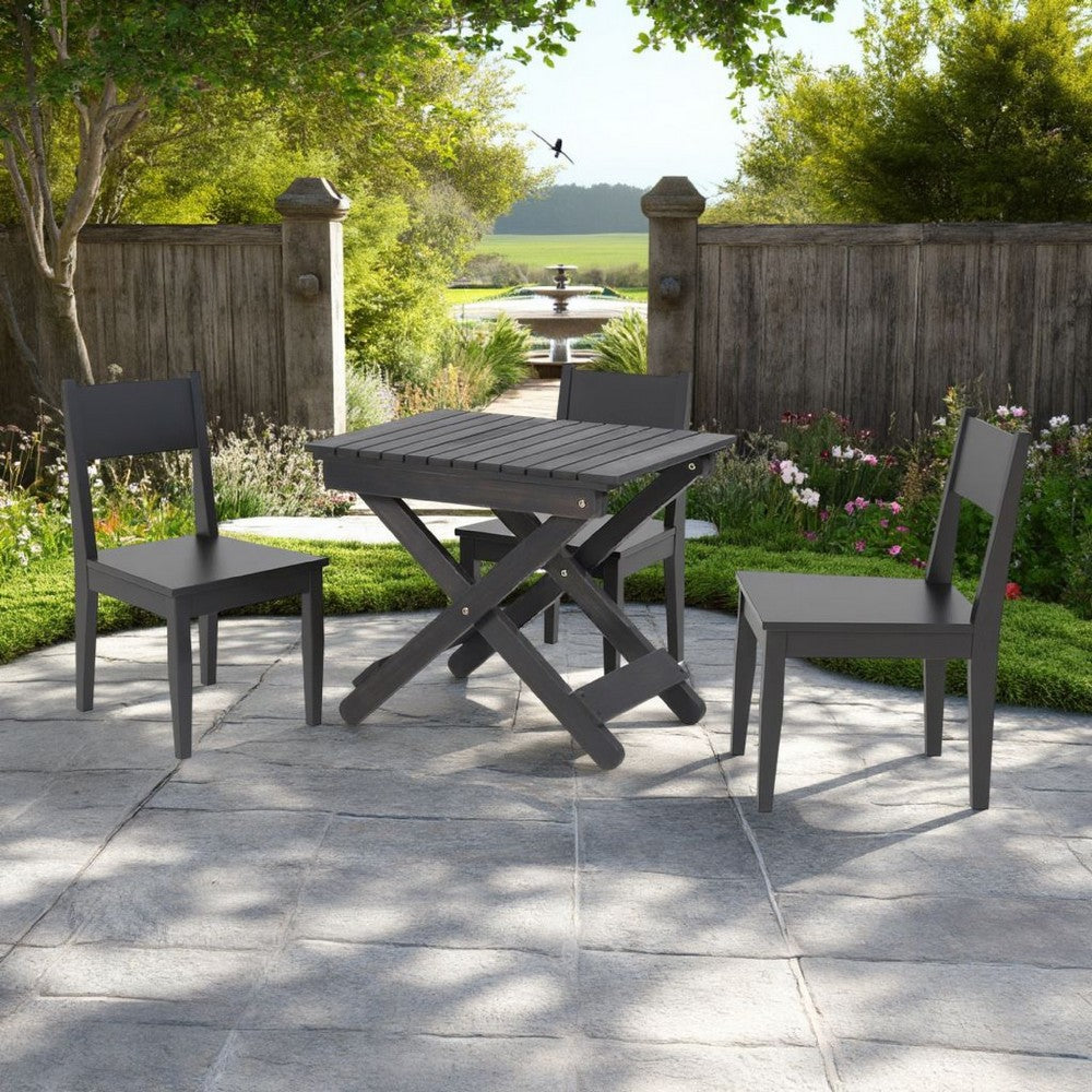 Kyre Outdoor Side Table, Foldable Slatted 23 Inch, Dark Gray Acacia Wood -BM321694