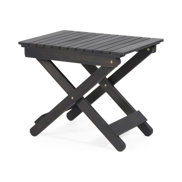 Kyre Outdoor Side Table, Foldable Slatted 23 Inch, Dark Gray Acacia Wood