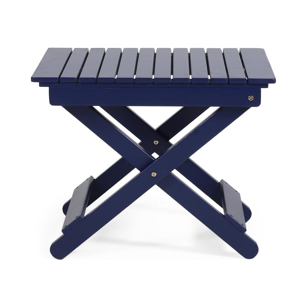 Kyre Outdoor Side Table, Foldable Slatted 23 Inch, Navy Blue Acacia Wood -BM321695
