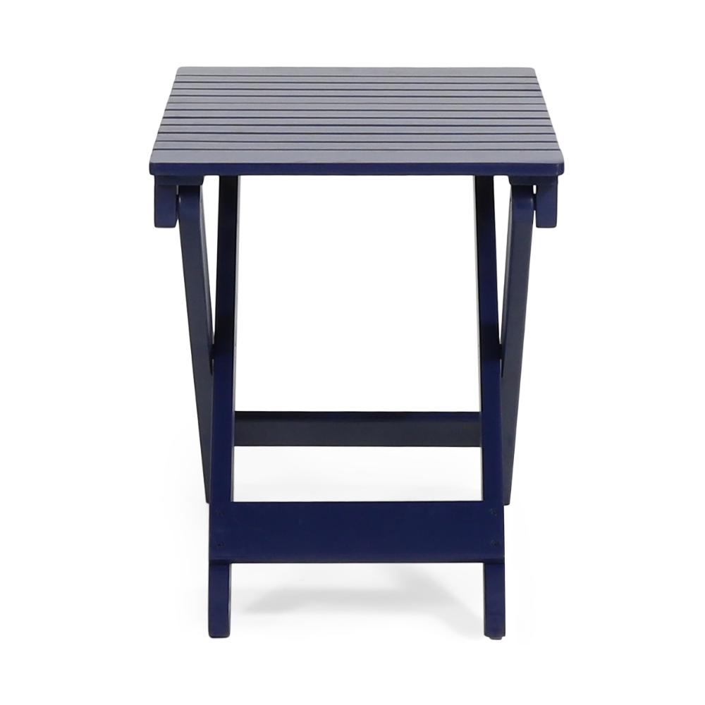 Kyre Outdoor Side Table, Foldable Slatted 23 Inch, Navy Blue Acacia Wood -BM321695