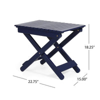 Kyre Outdoor Side Table, Foldable Slatted 23 Inch, Navy Blue Acacia Wood -BM321695
