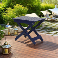 Kyre Outdoor Side Table, Foldable Slatted 23 Inch, Navy Blue Acacia Wood -BM321695