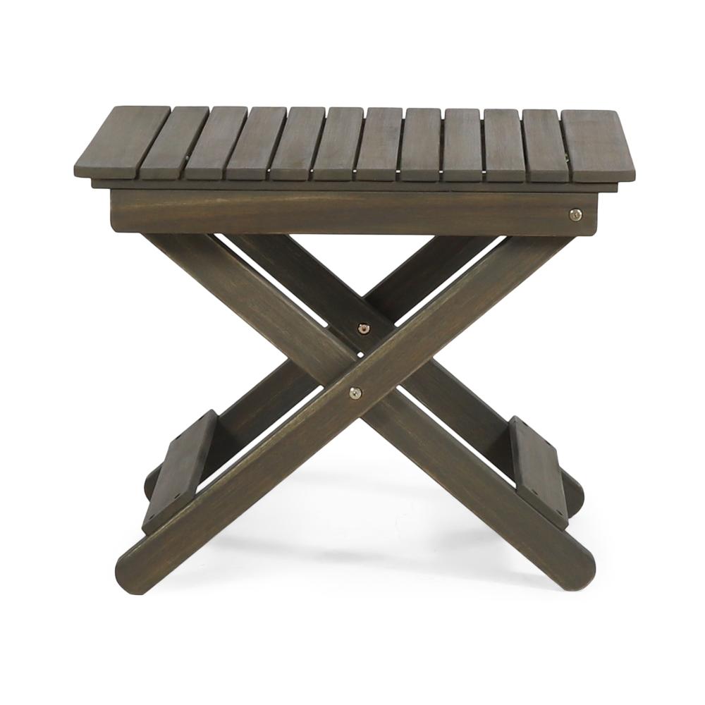 Kyre Outdoor Side Table, Foldable Slatted 23 Inch, Neutral Gray Acacia Wood -BM321696