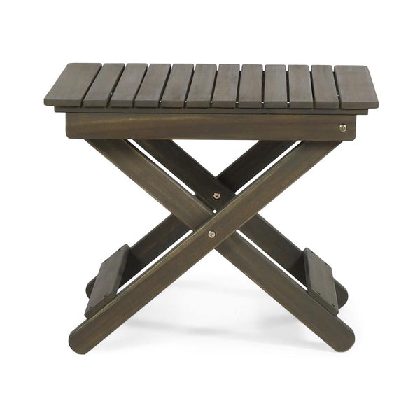 Kyre Outdoor Side Table, Foldable Slatted 23 Inch, Neutral Gray Acacia Wood -BM321696