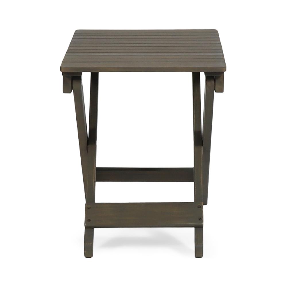 Kyre Outdoor Side Table, Foldable Slatted 23 Inch, Neutral Gray Acacia Wood -BM321696