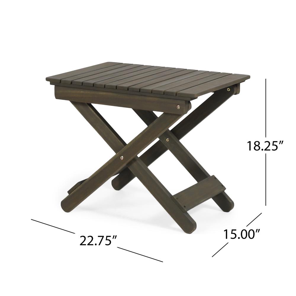 Kyre Outdoor Side Table, Foldable Slatted 23 Inch, Neutral Gray Acacia Wood -BM321696