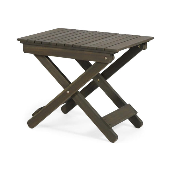 Kyre Outdoor Side Table, Foldable Slatted 23 Inch, Neutral Gray Acacia Wood