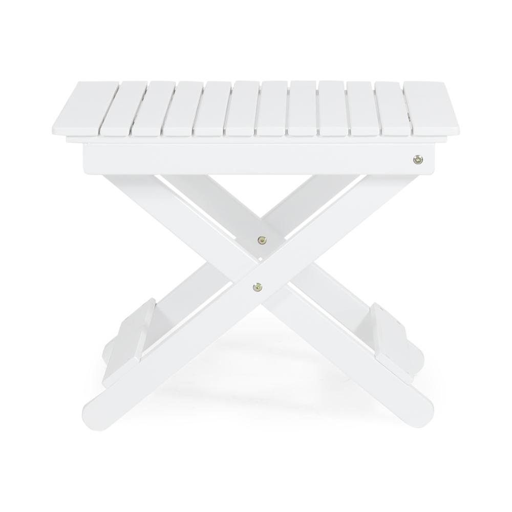 Kyre Outdoor Side Table, Foldable Slatted 23 Inch, White Acacia Wood -BM321697