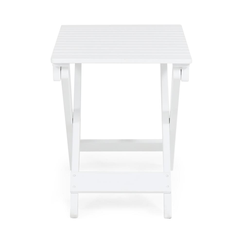Kyre Outdoor Side Table, Foldable Slatted 23 Inch, White Acacia Wood -BM321697