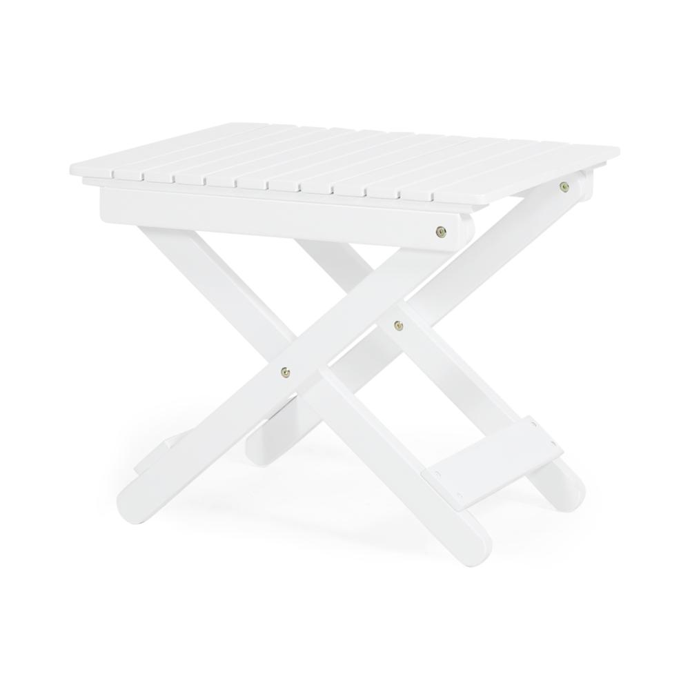 Kyre Outdoor Side Table, Foldable Slatted 23 Inch, White Acacia Wood