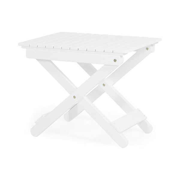 Kyre Outdoor Side Table, Foldable Slatted 23 Inch, White Acacia Wood