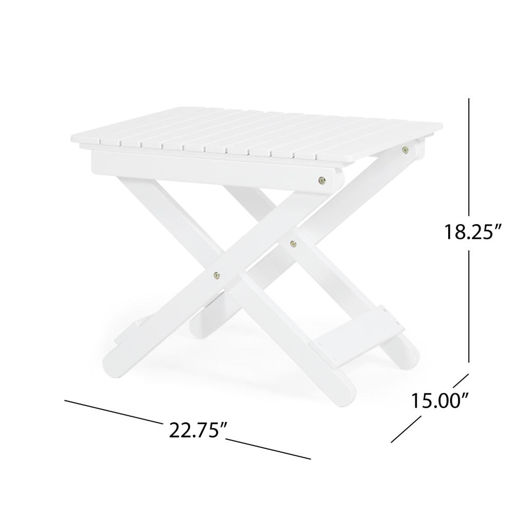 Kyre Outdoor Side Table, Foldable Slatted 23 Inch, White Acacia Wood -BM321697