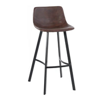 Barstool Chair Set of 2, Curved Seat, Black Steel, Brown Faux Leather -BM321700