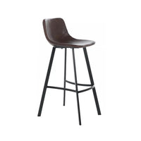 Barstool Chair Set of 2, Curved Seat, Black Steel, Brown Faux Leather -BM321700