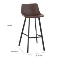 Barstool Chair Set of 2, Curved Seat, Black Steel, Brown Faux Leather -BM321700