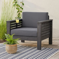 Quim Outdoor Club Chair, Shutter Slat Panel, Gray Acacia Wood, Gray Fabric -BM321701