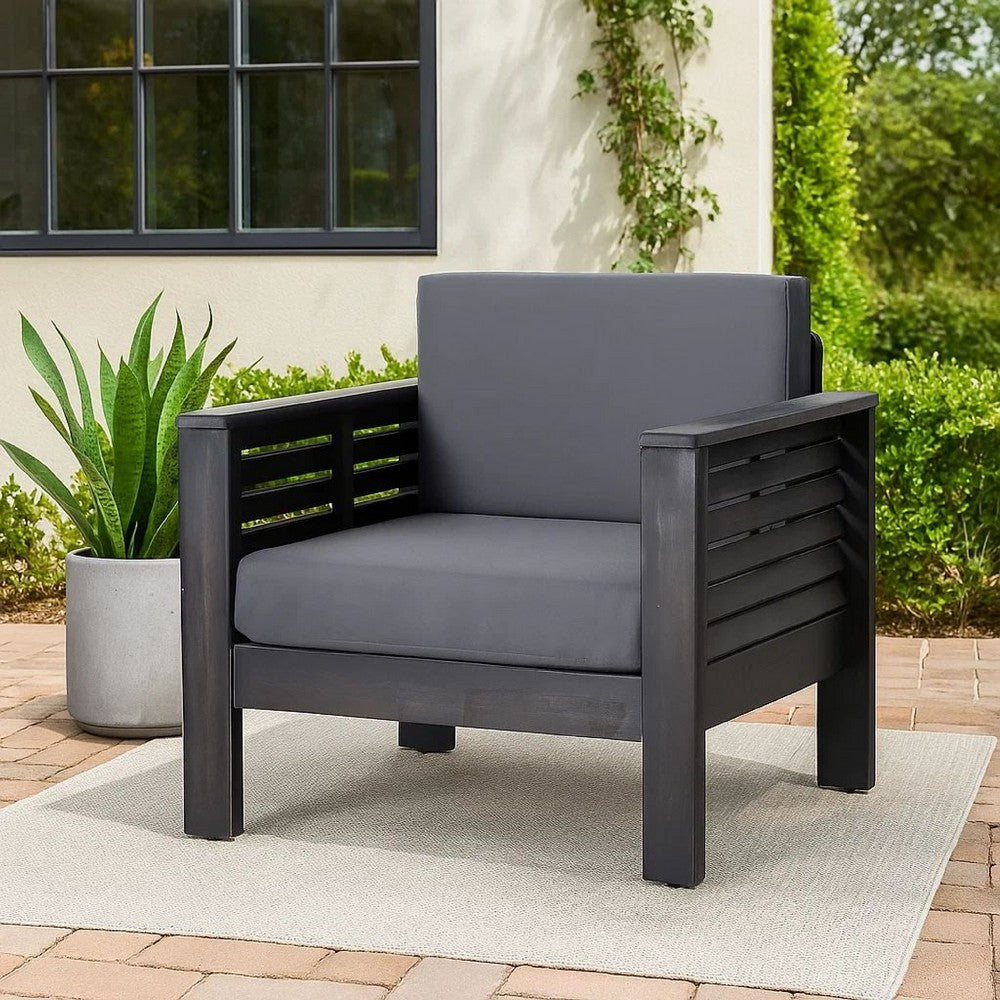 Quim Outdoor Club Chair, Shutter Slat Panel, Gray Acacia Wood, Gray Fabric -BM321701