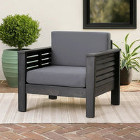 Quim Outdoor Club Chair, Shutter Slat Panel, Gray Acacia Wood, Gray Fabric -BM321701