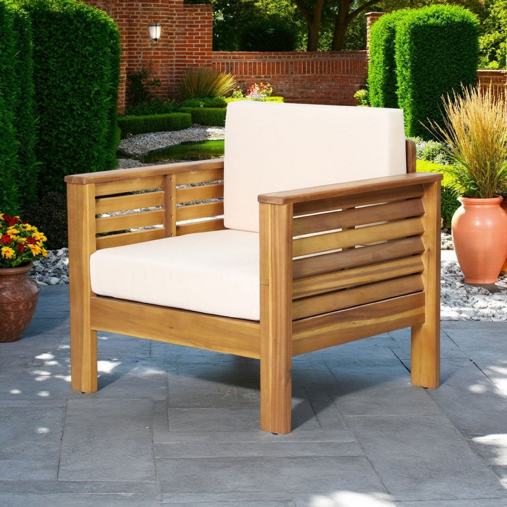 Quim Outdoor Club Chair, Shutter Slat Panel, Brown Acacia Wood, Beige -BM321702