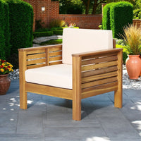 Quim Outdoor Club Chair, Shutter Slat Panel, Brown Acacia Wood, Beige -BM321702