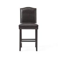 Counter Height Chair Set of 2, Nailhead Trim, Brown and Walnut Faux Leather -BM321703