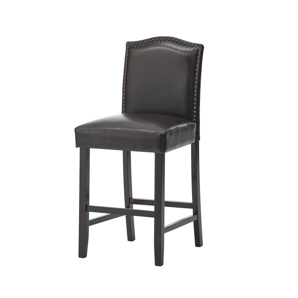 Counter Height Chair Set of 2, Nailhead Trim, Brown and Walnut Faux Leather -BM321703