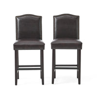 Counter Height Chair Set of 2, Nailhead Trim, Brown and Walnut Faux Leather -BM321703