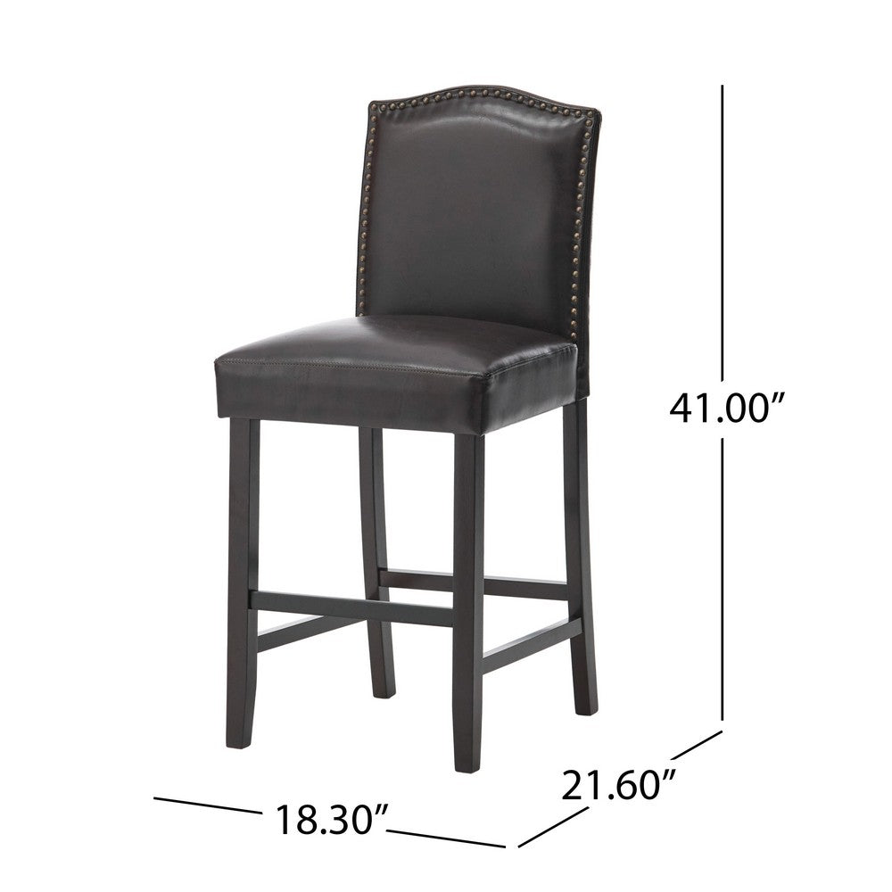 Counter Height Chair Set of 2, Nailhead Trim, Brown and Walnut Faux Leather -BM321703